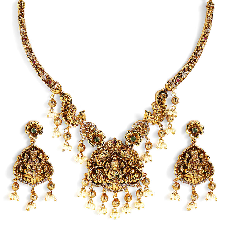Lakshmi Twin Peacocks Elegance Gold Plated Necklace Drop Earrings Jewellery Set