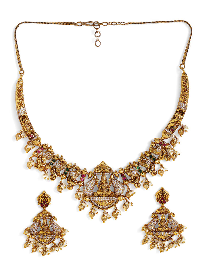 Goddess Lakshmi Twin Peacock Elegance Drop Style Earrings Jewellery Set