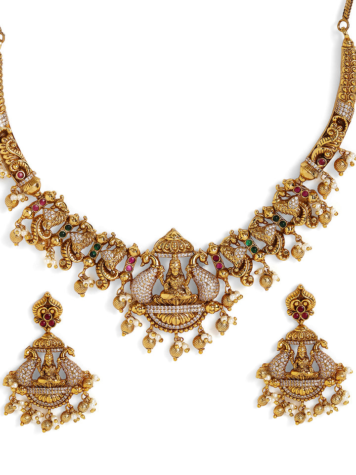 Goddess Lakshmi Twin Peacock Elegance Drop Style Earrings Jewellery Set