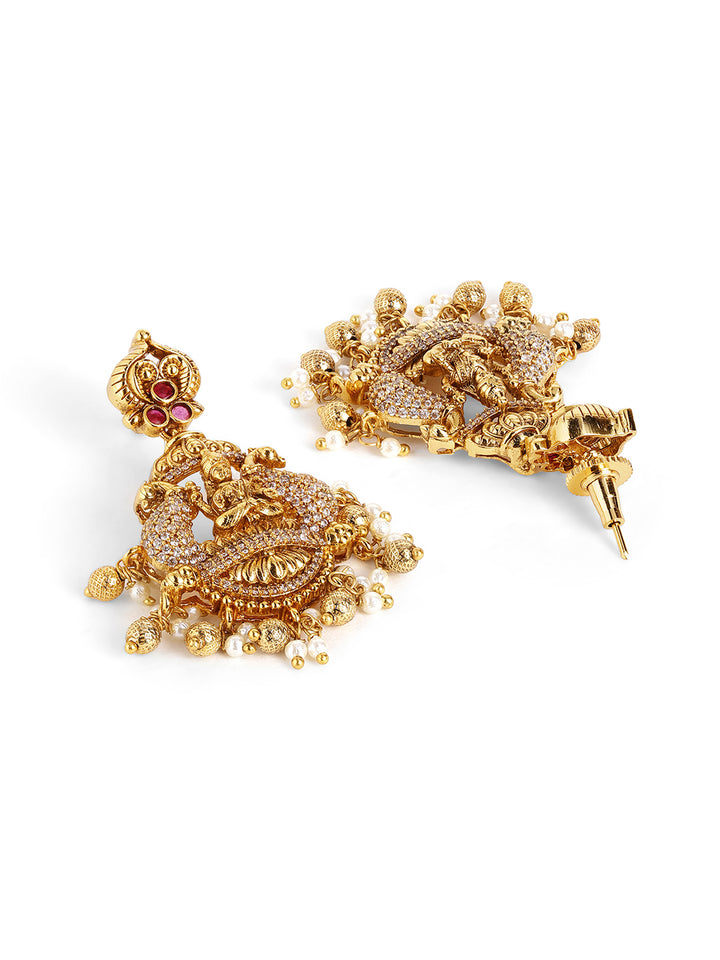 Goddess Lakshmi Twin Peacock Elegance Drop Style Earrings Jewellery Set