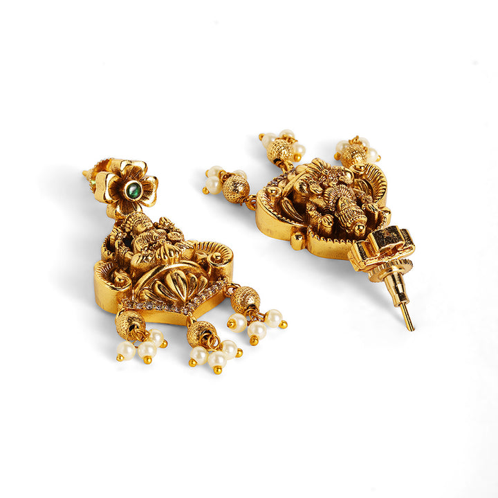 Lakshmi Twin Peacocks Elegance Gold Plated Necklace Drop Earrings Jewellery Set