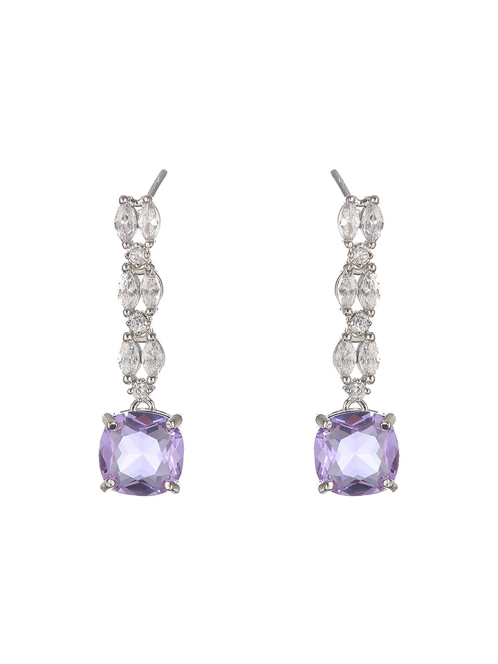 Purple Block Leaves American Diamond Silver-Plated Jewellery Set