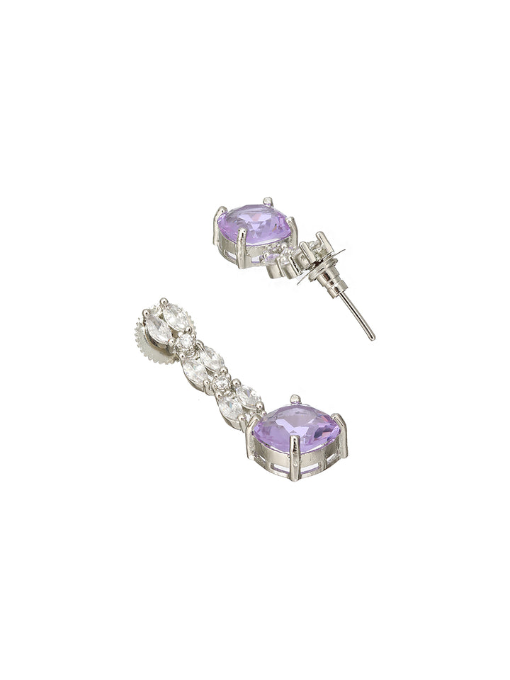 Purple Block Leaves American Diamond Silver-Plated Jewellery Set