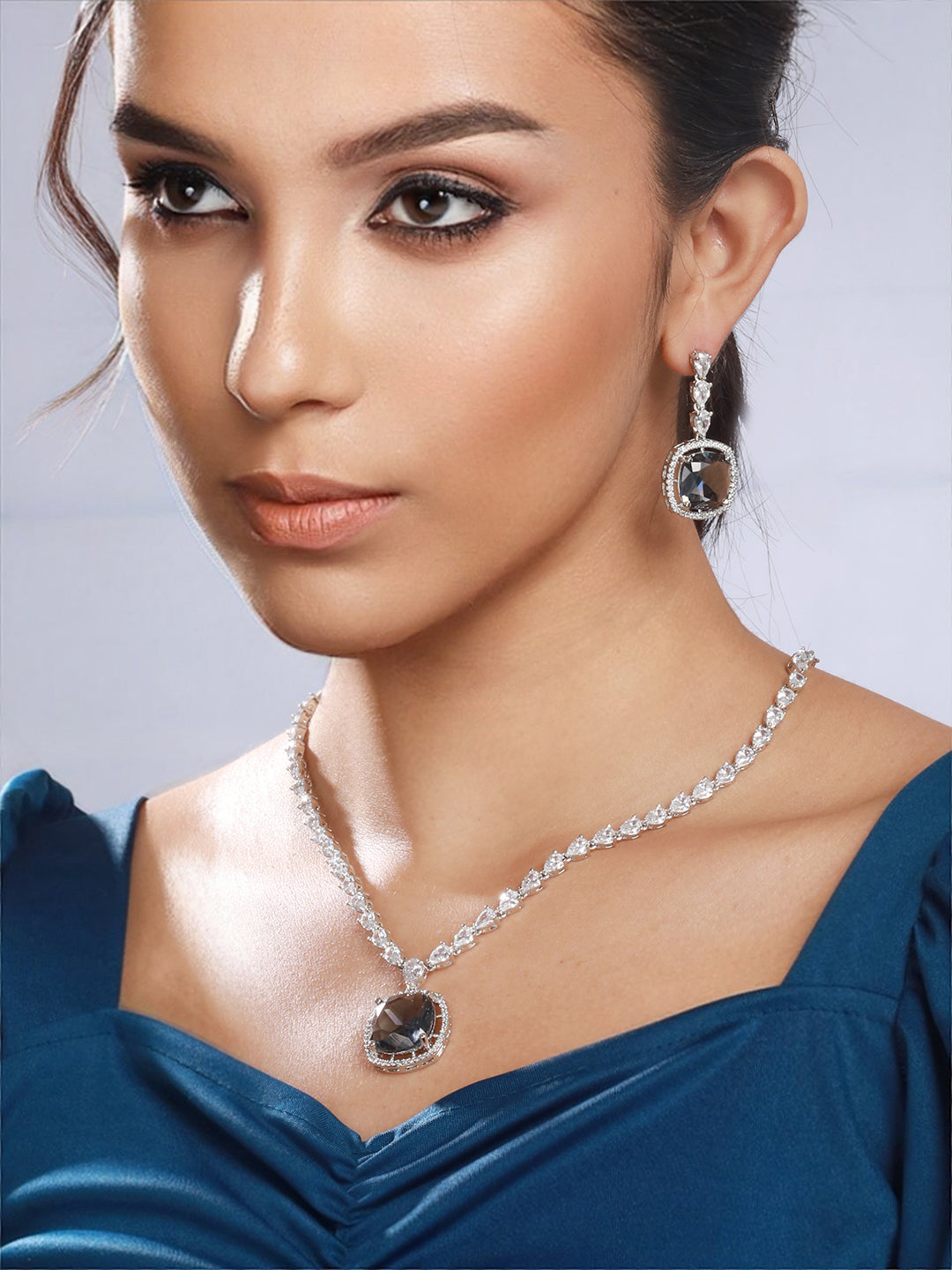 Priyaasi Women American Diamond Silver Plated Jewellery Set main image 0