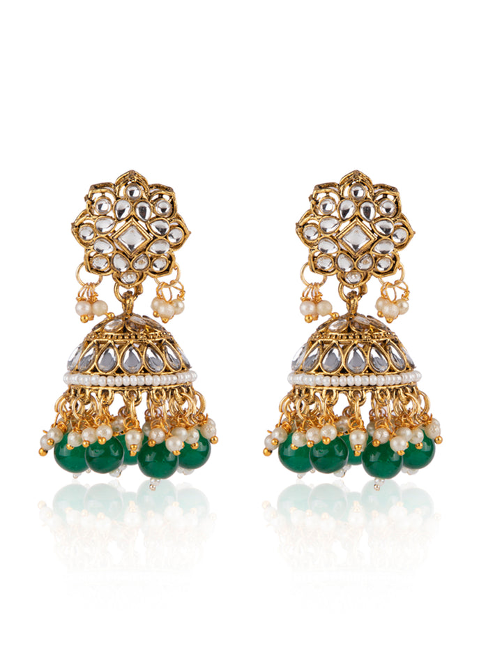 Priyaasi Gold Plated Green Beaded Kundan Jewellery Set with Maangtika