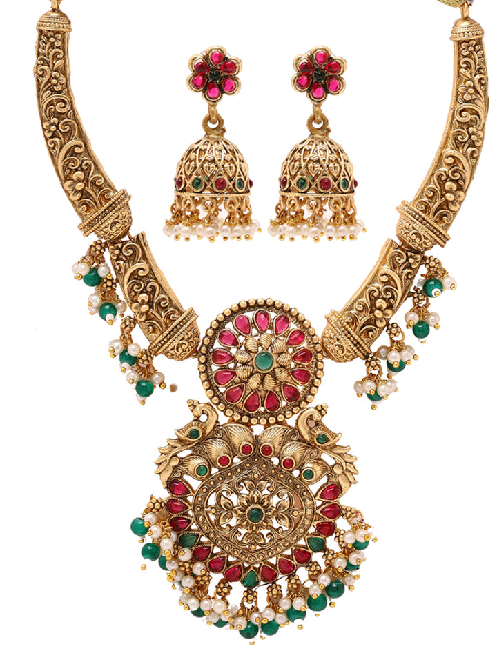 Priyaasi An Exquisite Temple -Style Jewellery Set with Bhutta Earrings