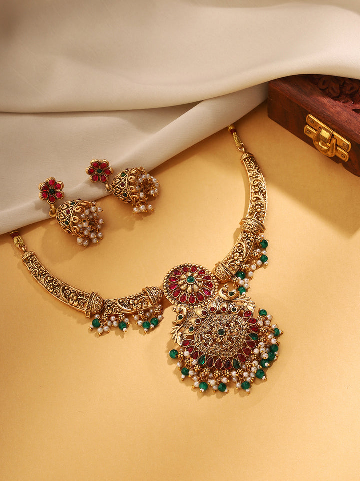 Priyaasi An Exquisite Temple -Style Jewellery Set with Bhutta Earrings