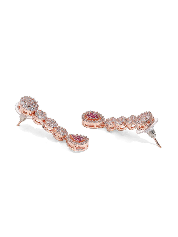 Priyaasi Dazzling Rose Gold-Plated American Diamond and Ruby Jewelry Set