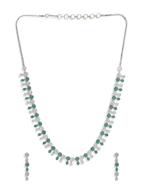 Priyaasi Silver-Plated Splendor with American Diamonds and Enchanting Green Stones