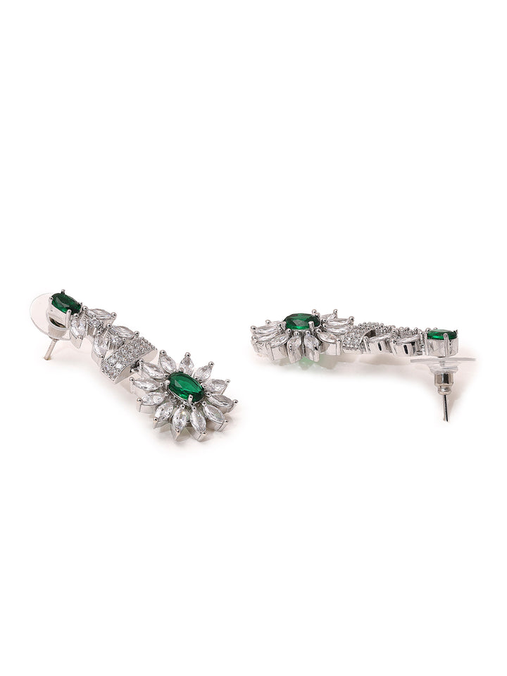 Priyaasi Elegant Harmony with American Diamonds and Green Stones with Silver Plating Jewellery Set