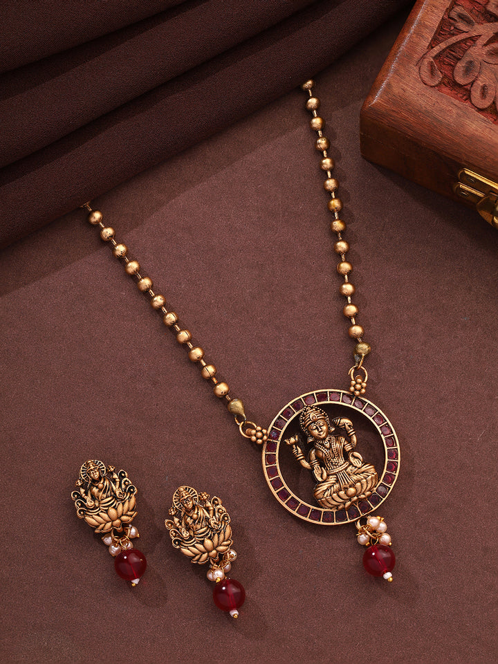 Priyaasi Temple Ruby Stoned Jewellery Set