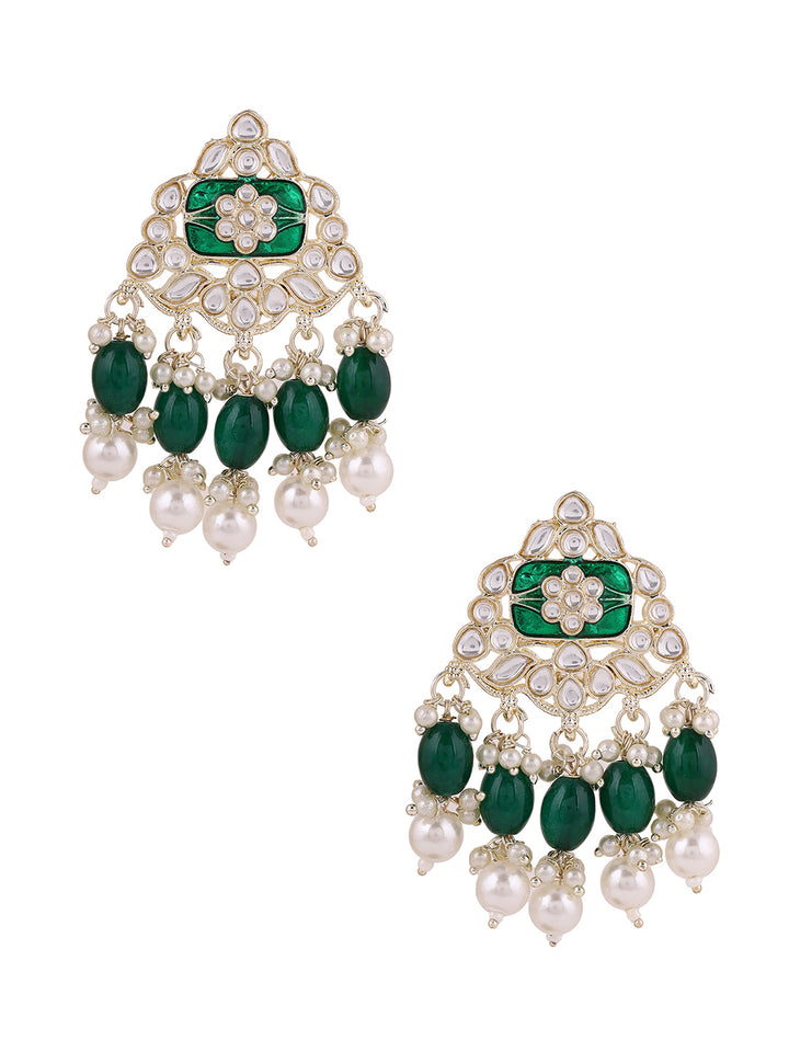 Priyaasi Green Beads Pearl Moti Kundan Jewellery Set
