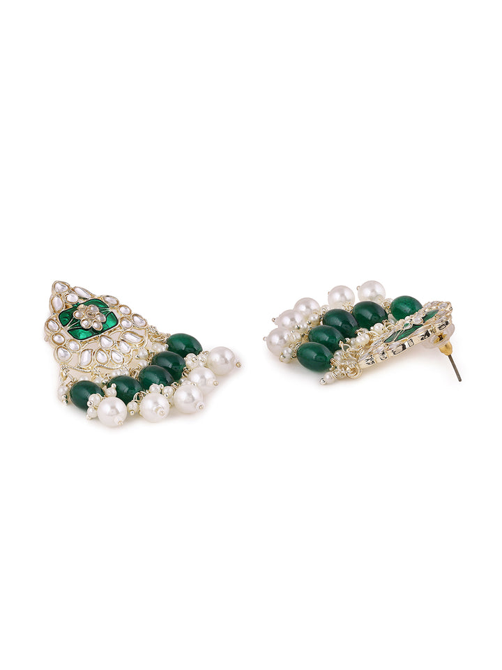 Priyaasi Green Beads Pearl Moti Kundan Jewellery Set