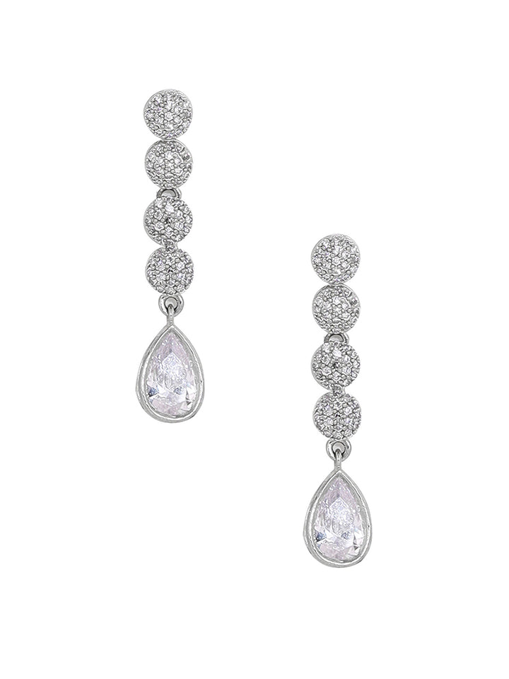 Priyaasi Flower AD Design Silver Plated Transparent stone Pendant Necklace with fancy drop floral earrings Jewellery Set