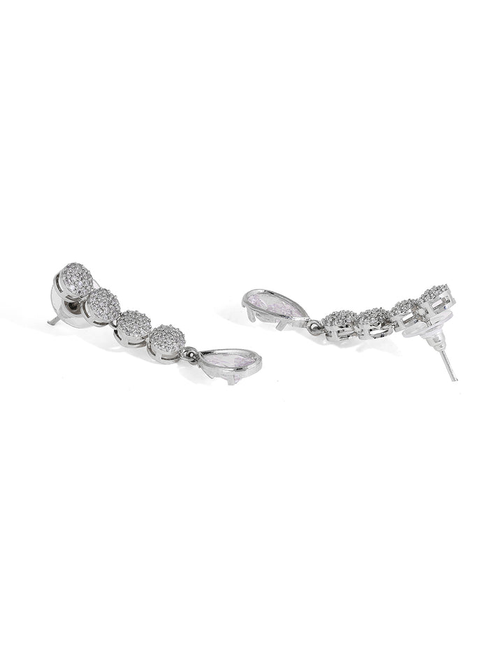 Priyaasi Flower AD Design Silver Plated Transparent stone Pendant Necklace with fancy drop floral earrings Jewellery Set