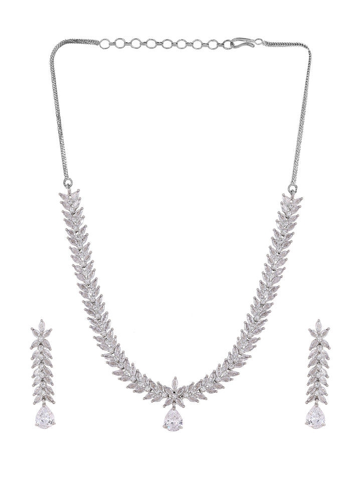 Priyaasi Flower AD Fathom Design Necklace with Drop Floral Earrings Jewwellery Set