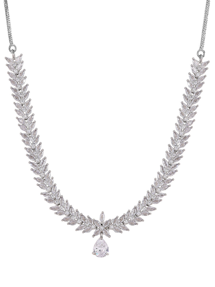 Priyaasi Flower AD Fathom Design Necklace with Drop Floral Earrings Jewwellery Set