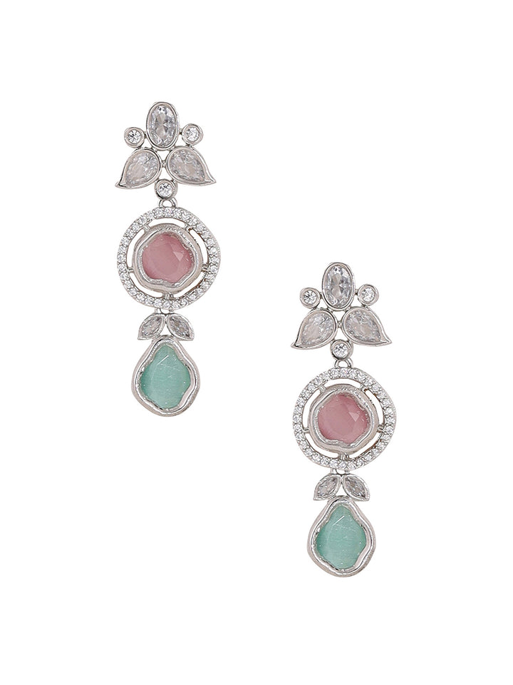 Priyaasi Floral Dual Color AD Fashion Necklace with Drop Style Earrings Jewellery Set