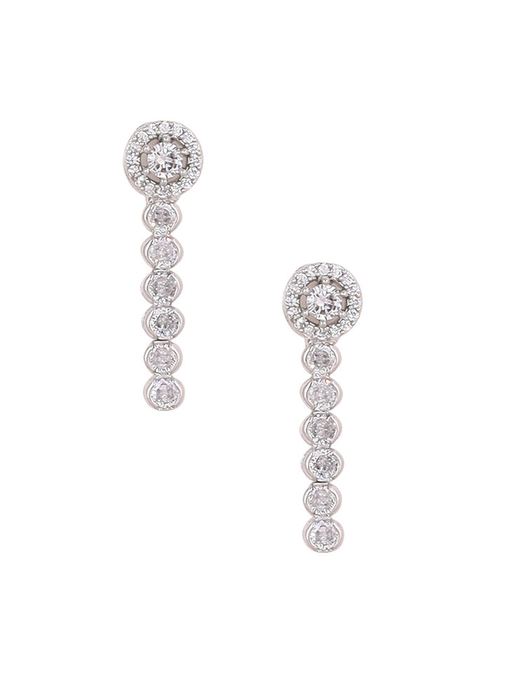 Priyaasi Statement Two layered Silver Plating Fancy Necklace with Geometrical Patern Drop Earrings Jewellery Set