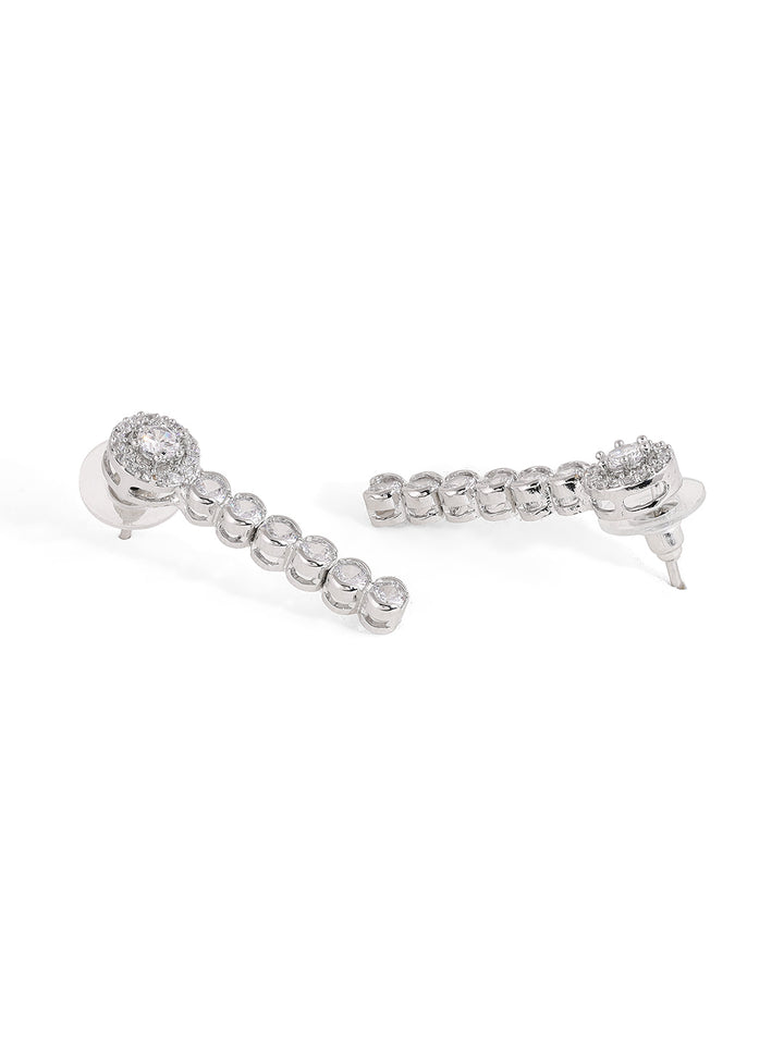 Priyaasi Statement Two layered Silver Plating Fancy Necklace with Geometrical Patern Drop Earrings Jewellery Set