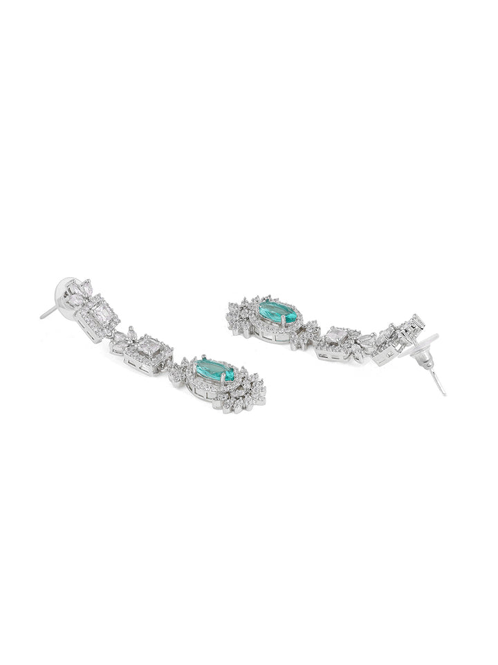 Priyaasi Mint Stone AD Elegance Two Layered Floral Necklace with Elegant Drop Earrings Jewellery Set