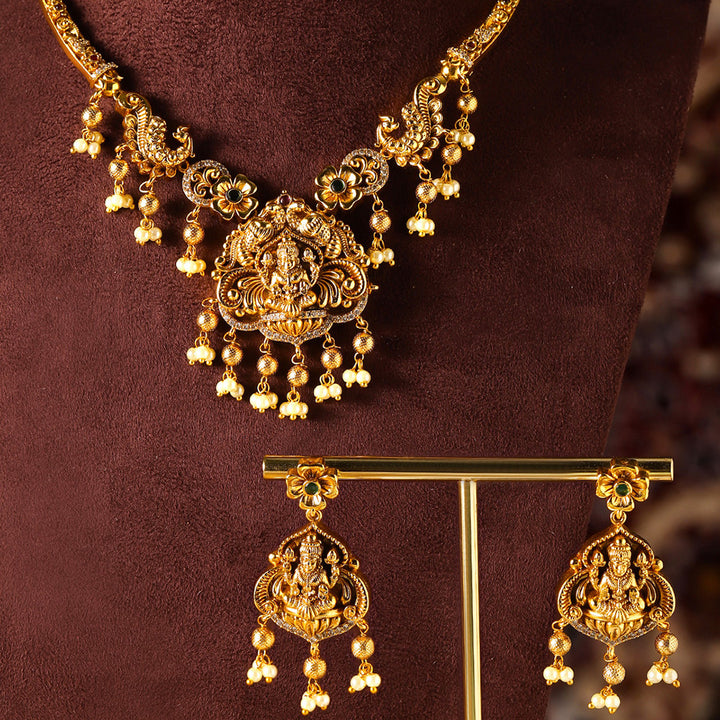 Lakshmi Twin Peacocks Elegance Gold Plated Necklace Drop Earrings Jewellery Set