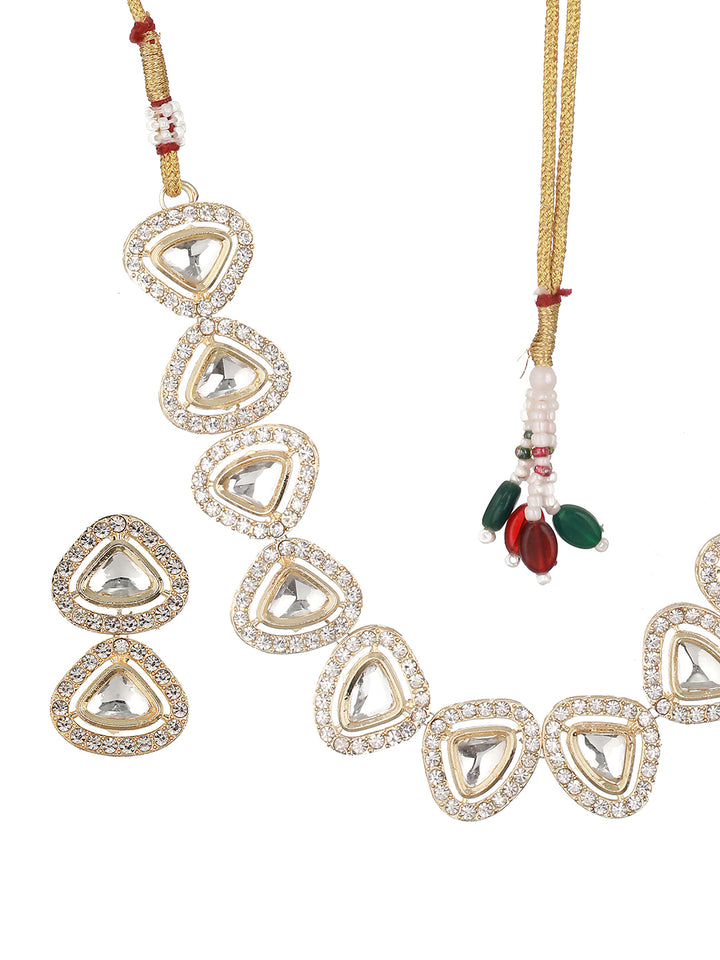Pretty Polki Kundan Studded Gold-Plated Jewellery Set