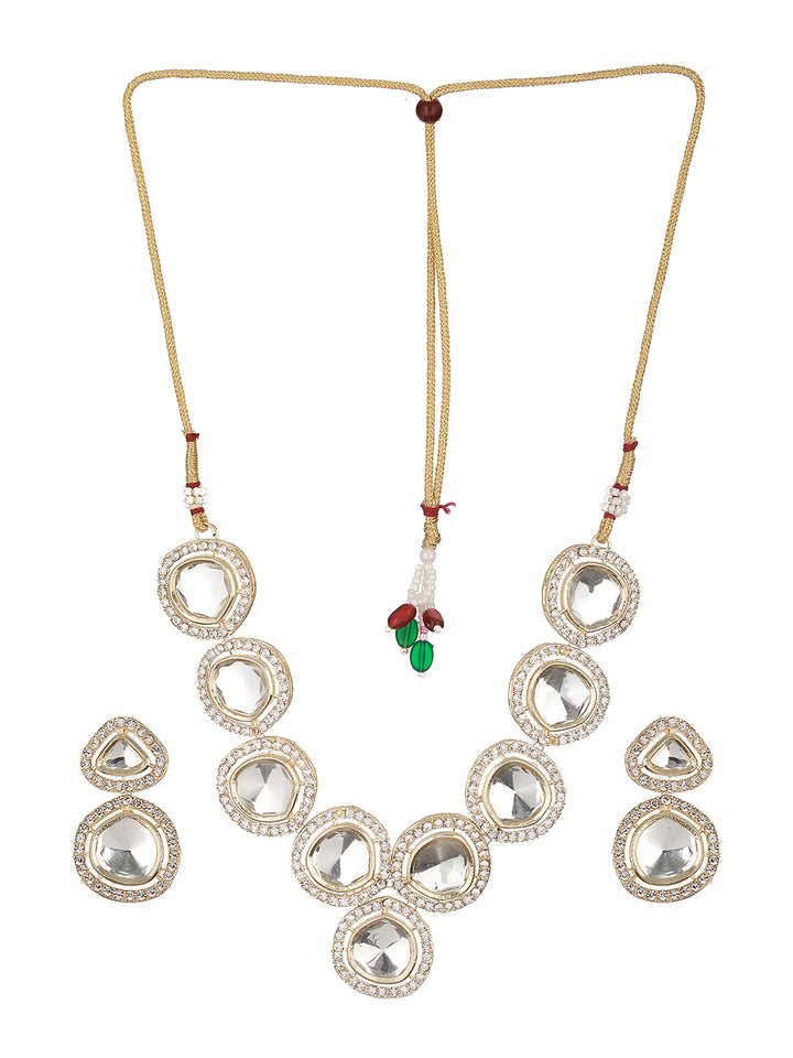 Quirky Round Polki Kundan Studded Gold-Plated Jewellery Set