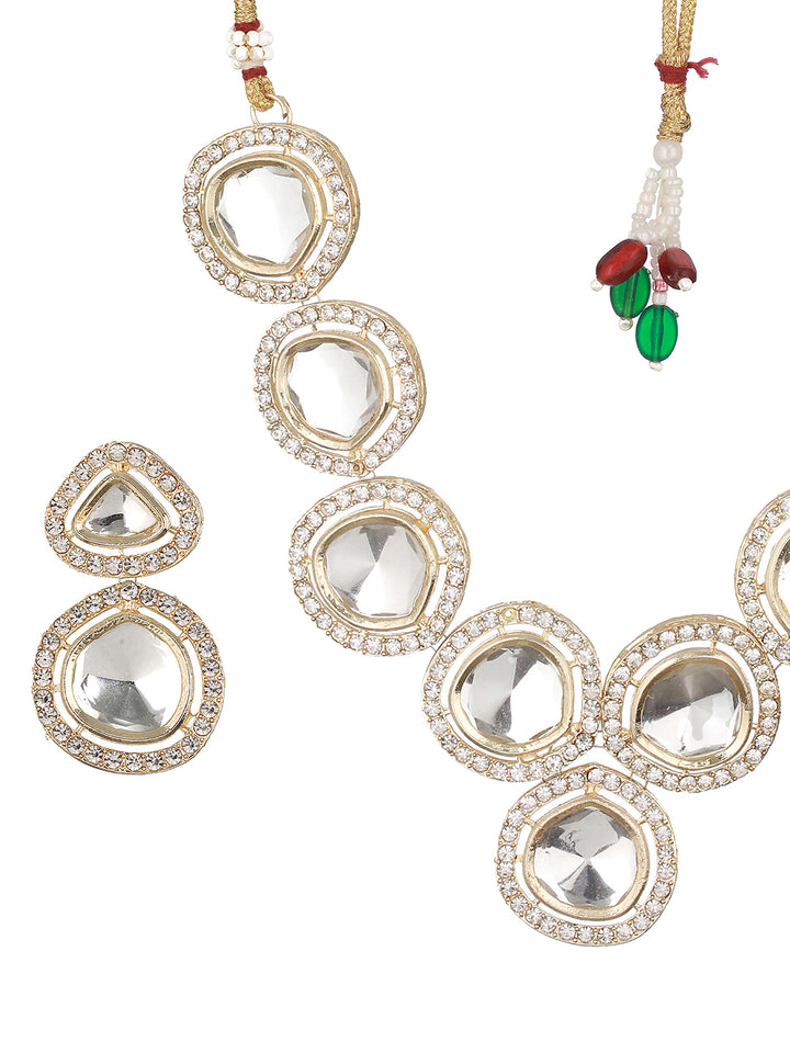 Quirky Round Polki Kundan Studded Gold-Plated Jewellery Set