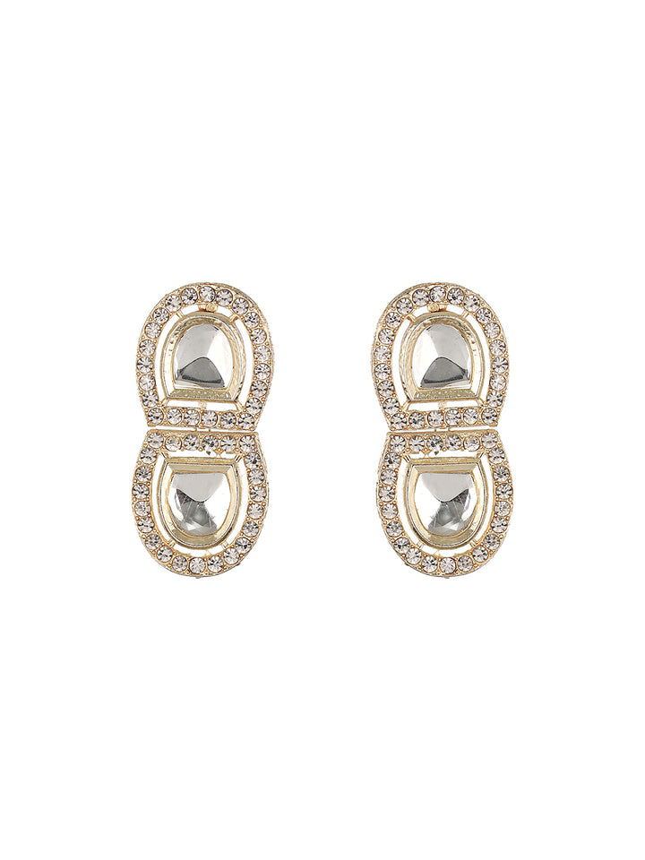 Semi-Oval Studded Polki Kundan Gold-Plated Jewellery Set