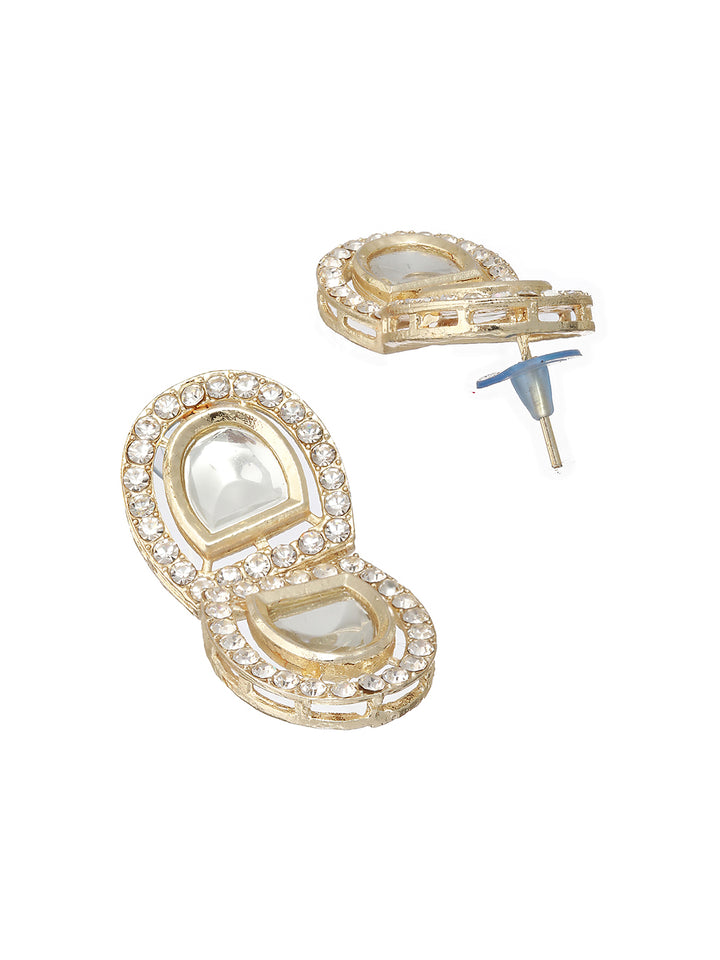 Semi-Oval Studded Polki Kundan Gold-Plated Jewellery Set