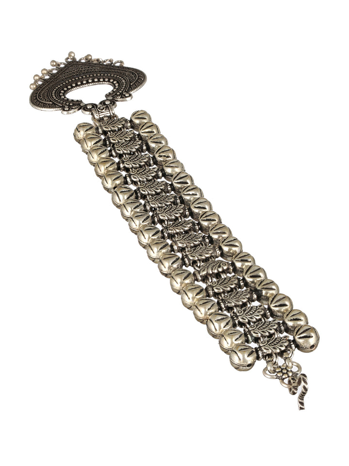 Bold Boho Style Tribal Motif Oxidised Silver Maangtikka