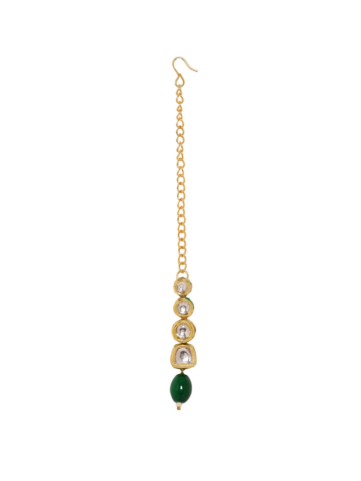 Priyaasi A Symphony Kundan Maangtika with Gold Plated and Green Stone