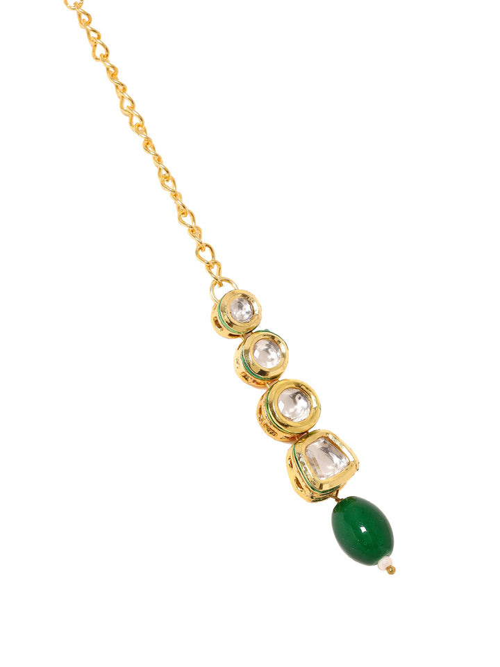 Priyaasi A Symphony Kundan Maangtika with Gold Plated and Green Stone