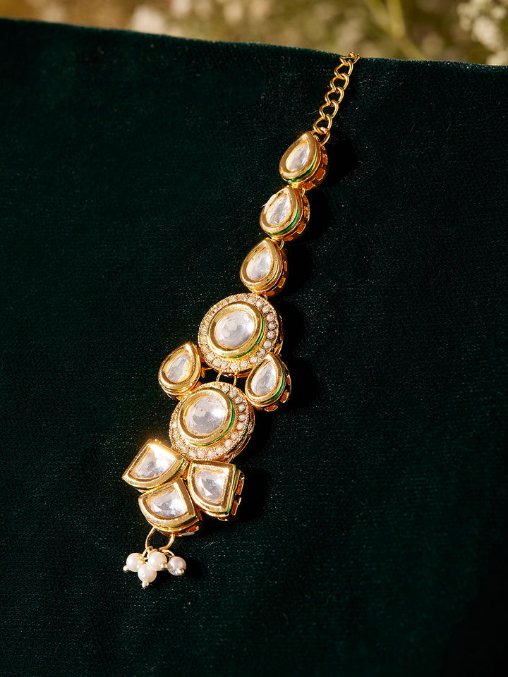 Priyaasi Elegant Gold Plated Kundan Mini Pearl Design Maangtika
