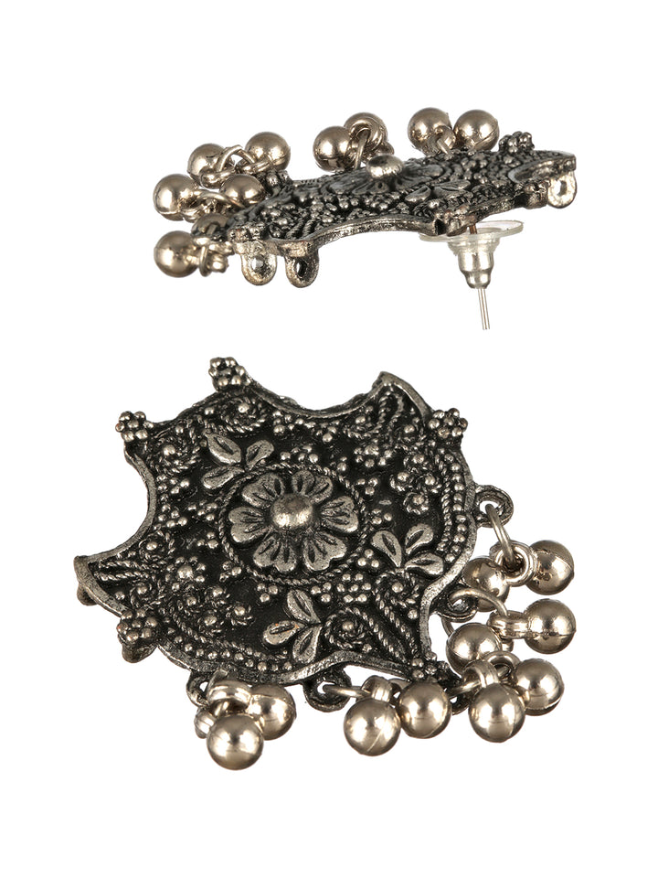 Oxidised Silver Boho Floral Ghunghroo Choker Jewellery Set