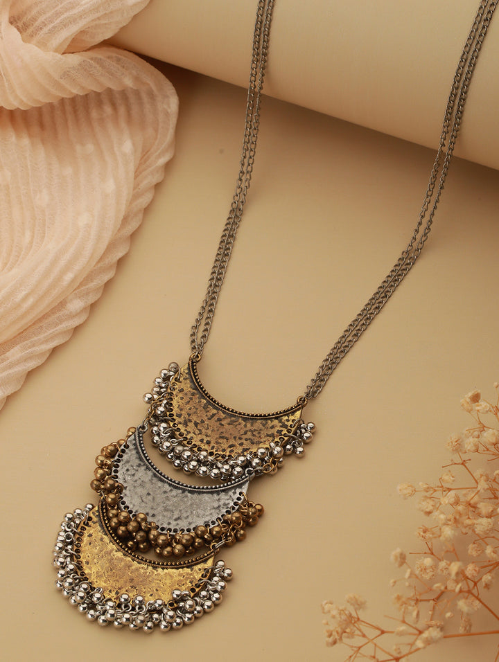 Dual-Toned Crescent Ghungroo Oxidised Gold & Silver-Plated Necklace