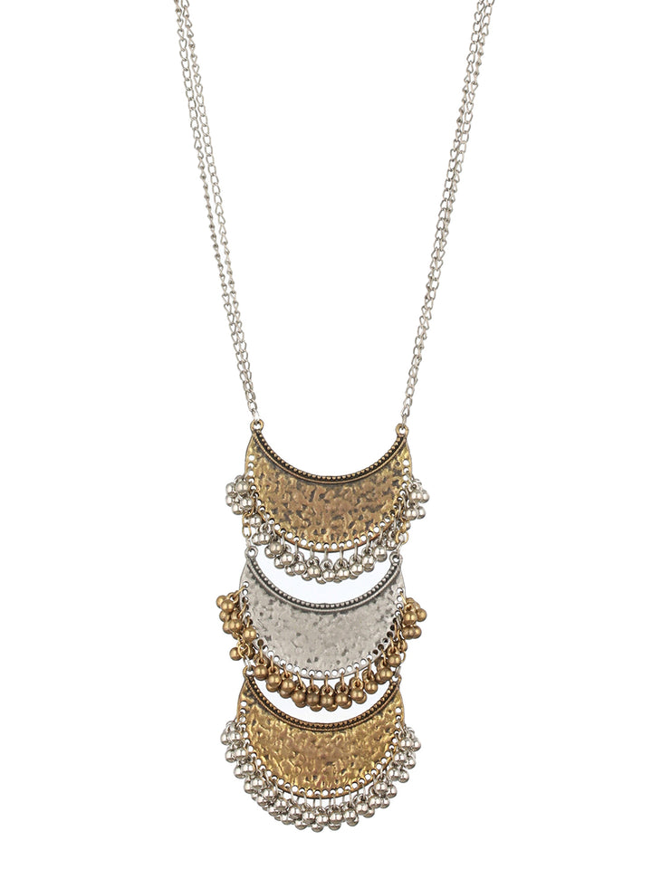 Dual-Toned Crescent Ghungroo Oxidised Gold & Silver-Plated Necklace