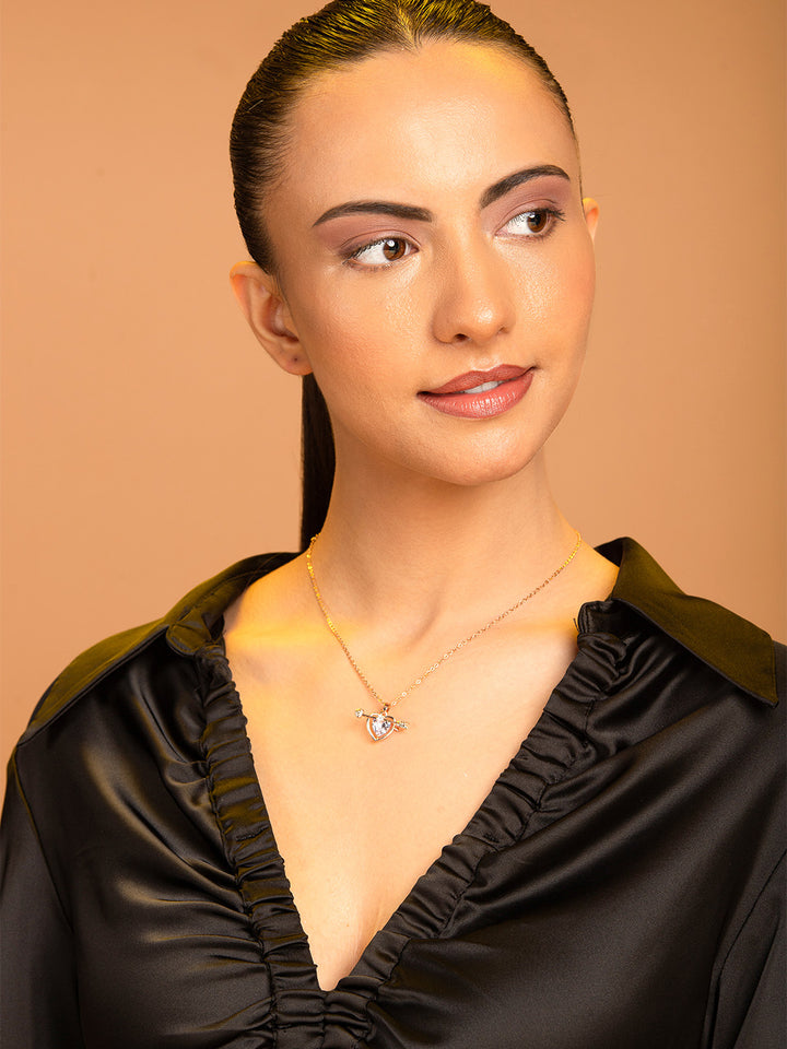 Prita by Priyaasi Rose Gold Stone Studded Heart Necklace