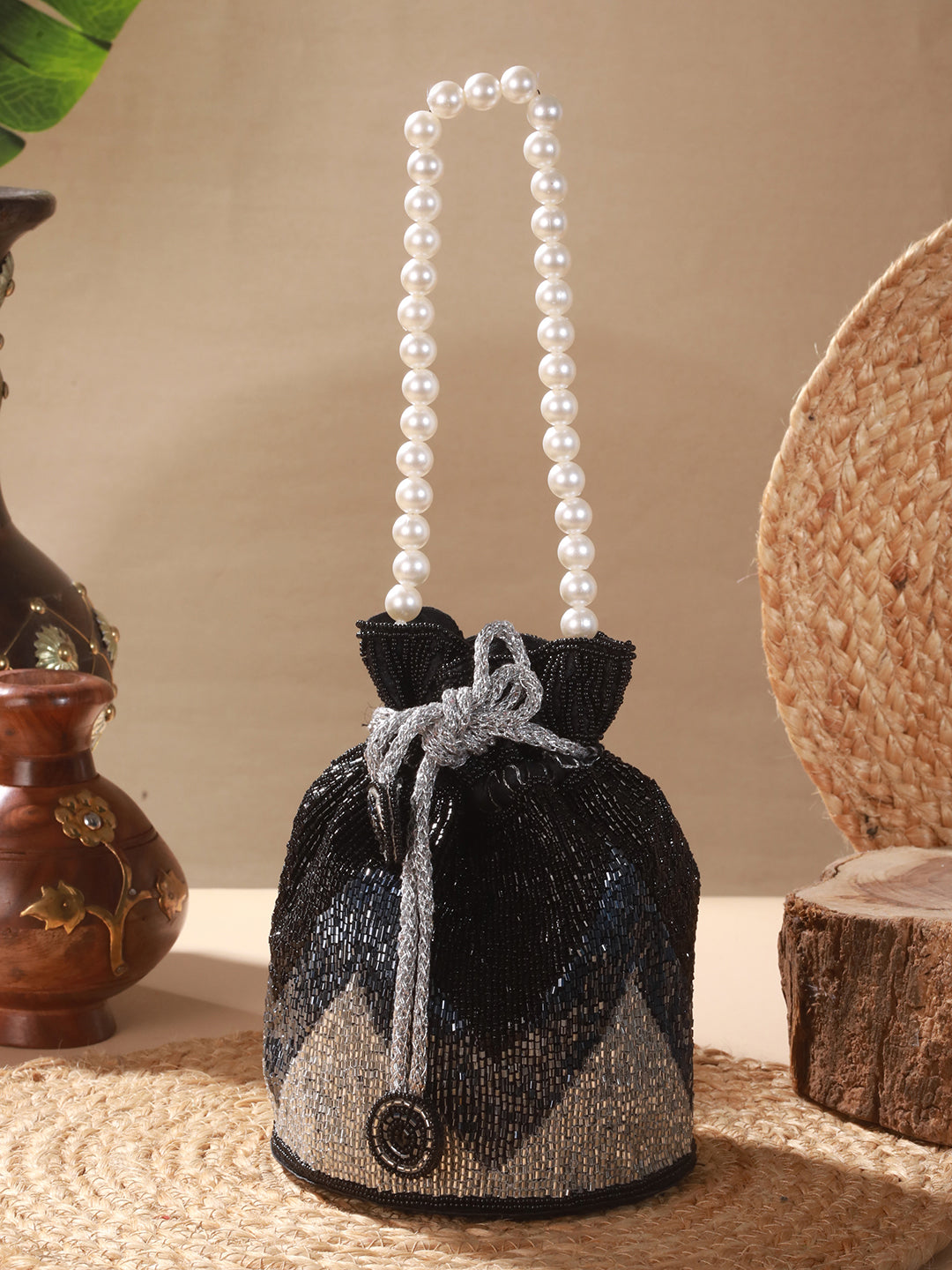 Priyaasi ChevTubes Black Bling Potli Bag - Main Image