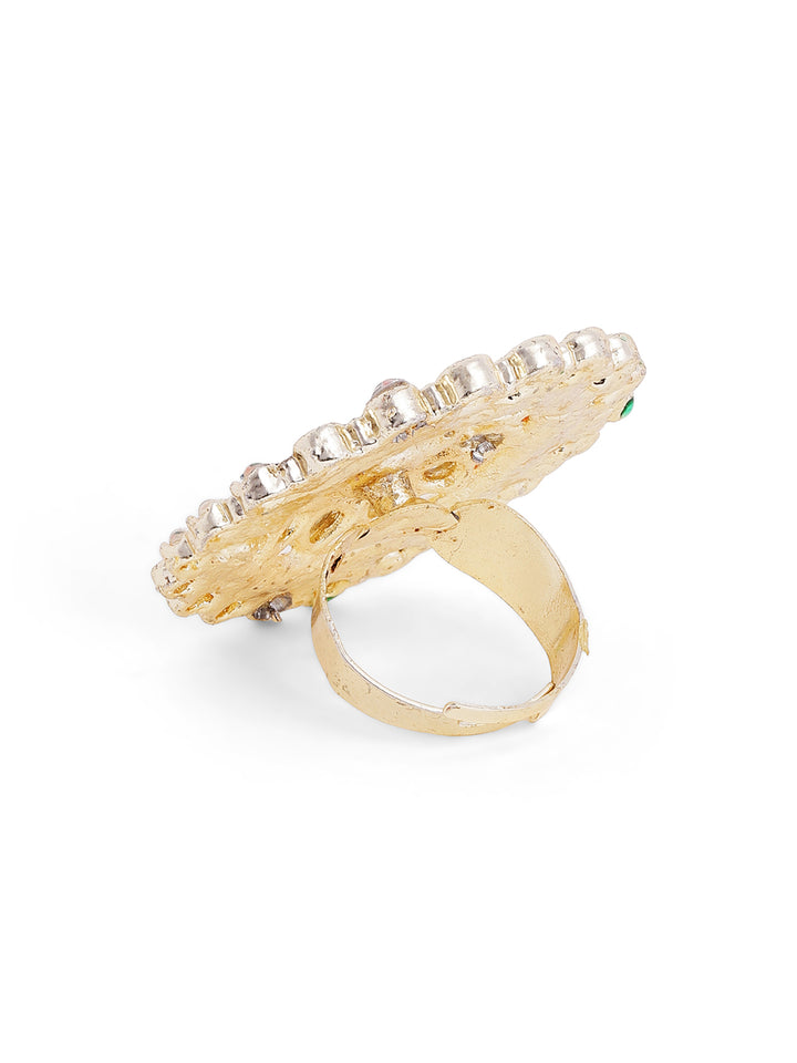 Ethnic Meenakari Kundan Elegance Gold-Plated  Geometric Pattern Adjustable Ring
