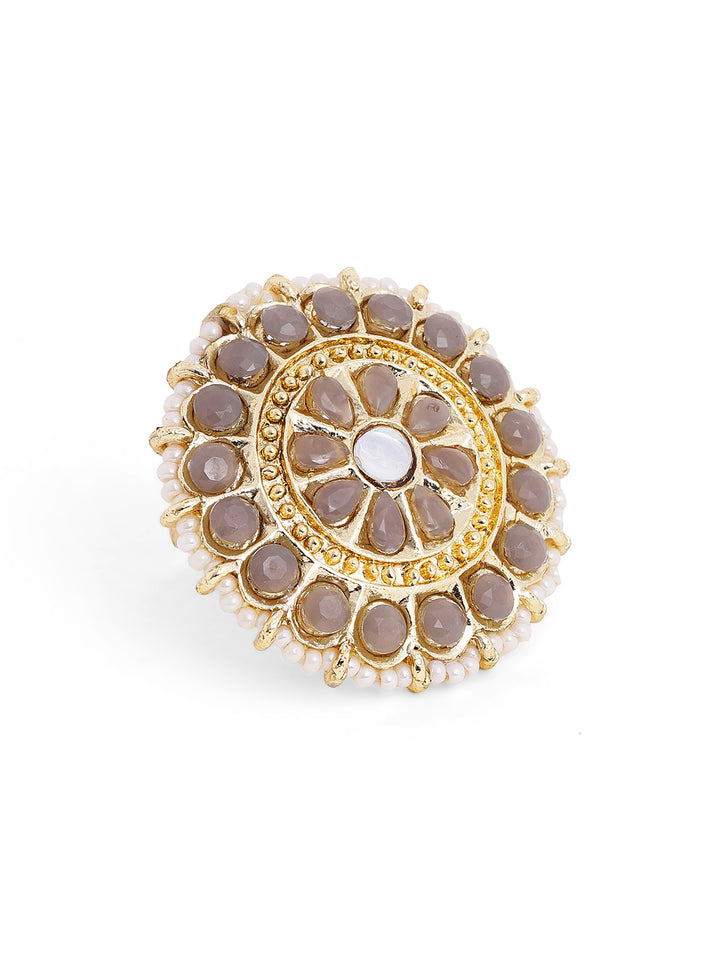 Ash Stones Pearl Elegance Elegant Gold Plated Adjustable Ring