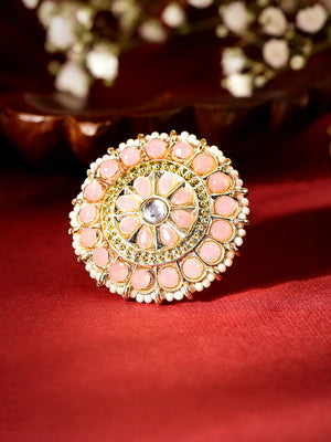Baby Pink Floral Elegance Pearl Finest Gold Plated Adjustable Ring