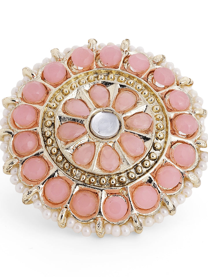 Baby Pink Floral Elegance Pearl Finest Gold Plated Adjustable Ring