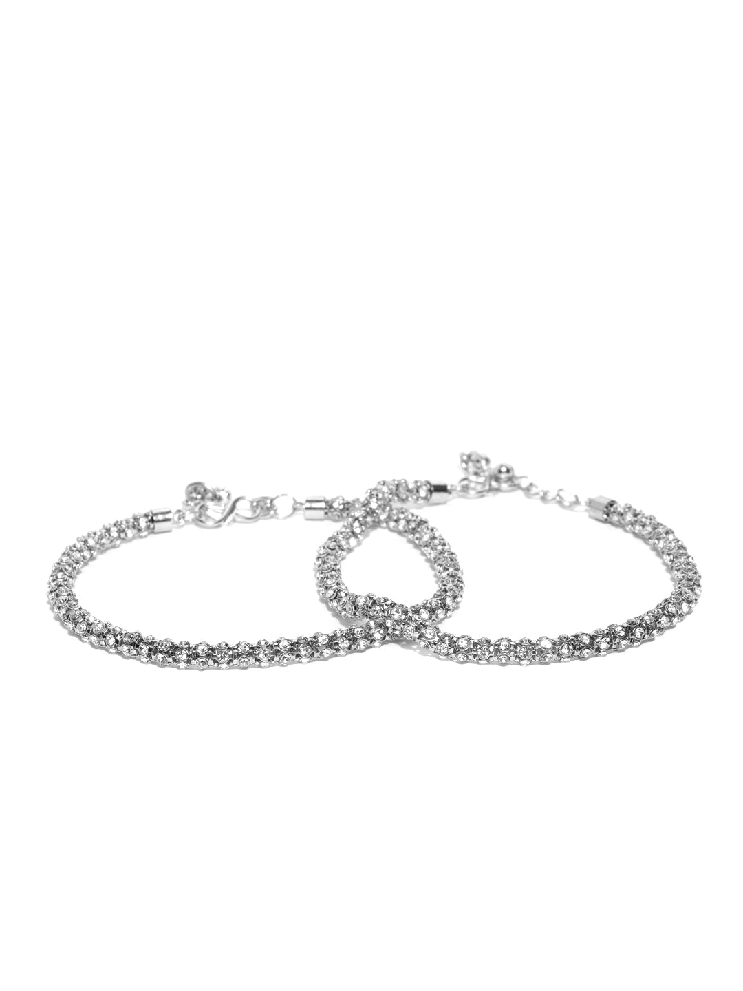 Silver-Toned Stone-Studded Anklets For Women And Girls