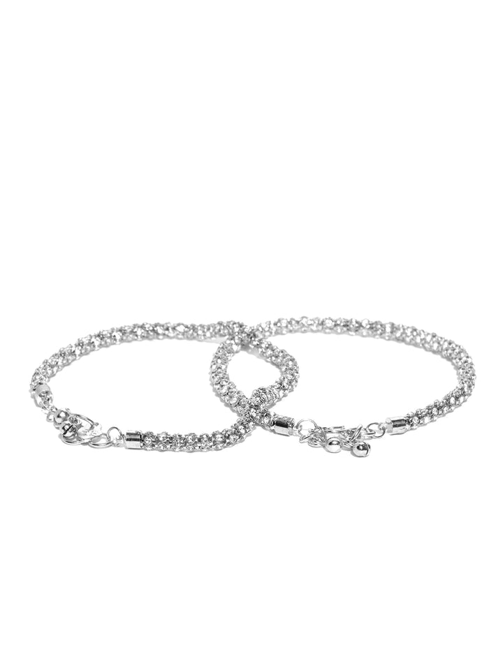 Silver-Toned Stone-Studded Anklets For Women And Girls