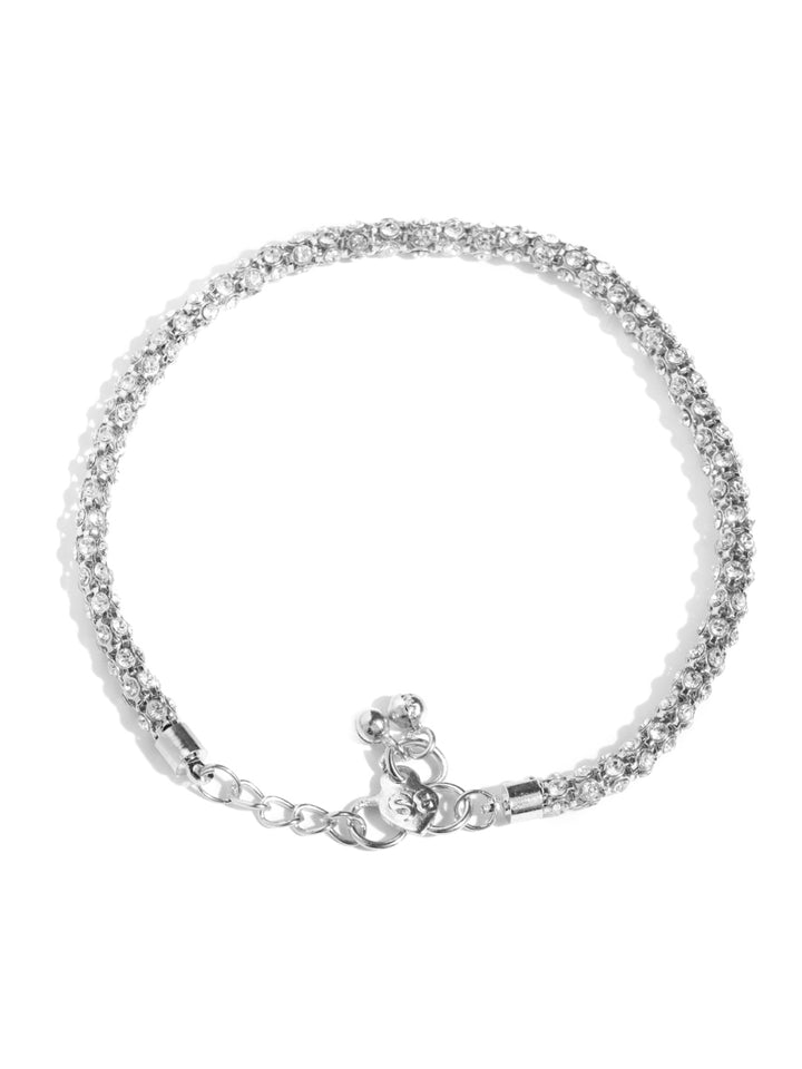 Silver-Toned Stone-Studded Anklets For Women And Girls