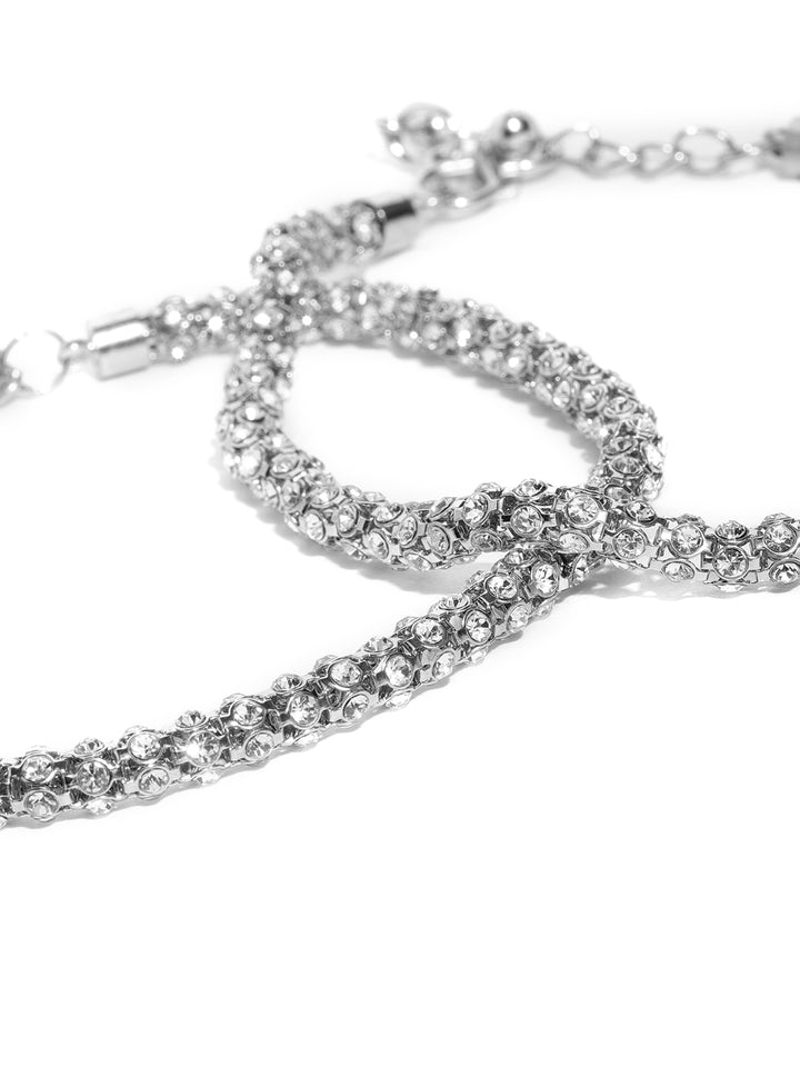 Silver-Toned Stone-Studded Anklets For Women And Girls