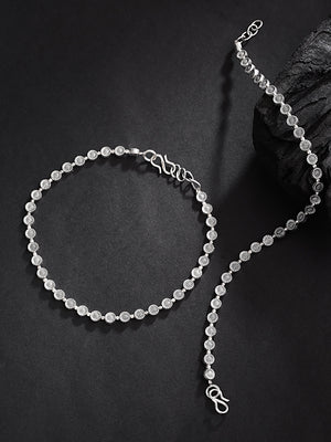 Oxidised Silver Circular Pattern Handcrafted Anklets Set Of 2