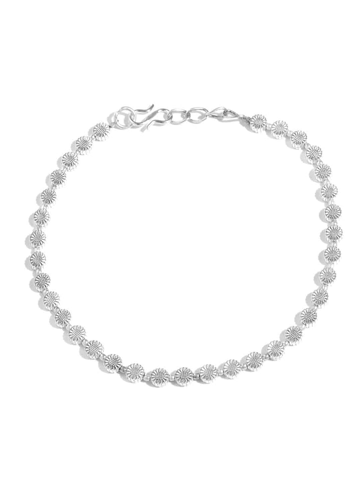Oxidised Silver Circular Pattern Handcrafted Anklets Set Of 2